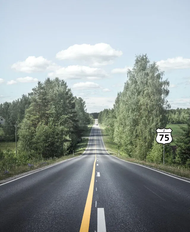 Simple straight road with I-75 sign representing the straightforward path with our course